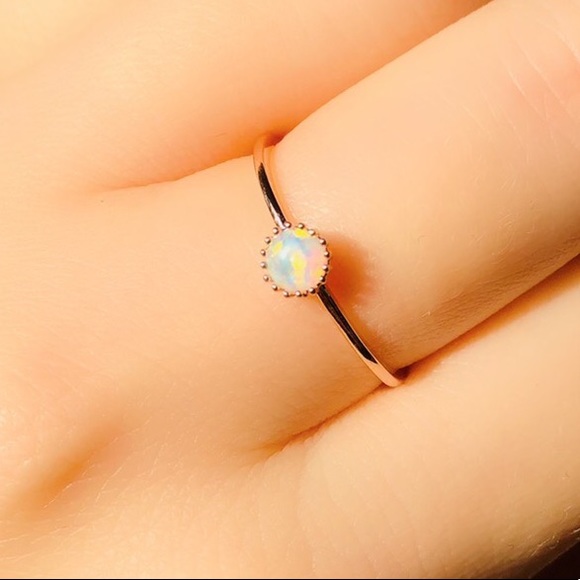 NEW Delicate Round Opal Rose Gold Ring - Picture 3 of 7